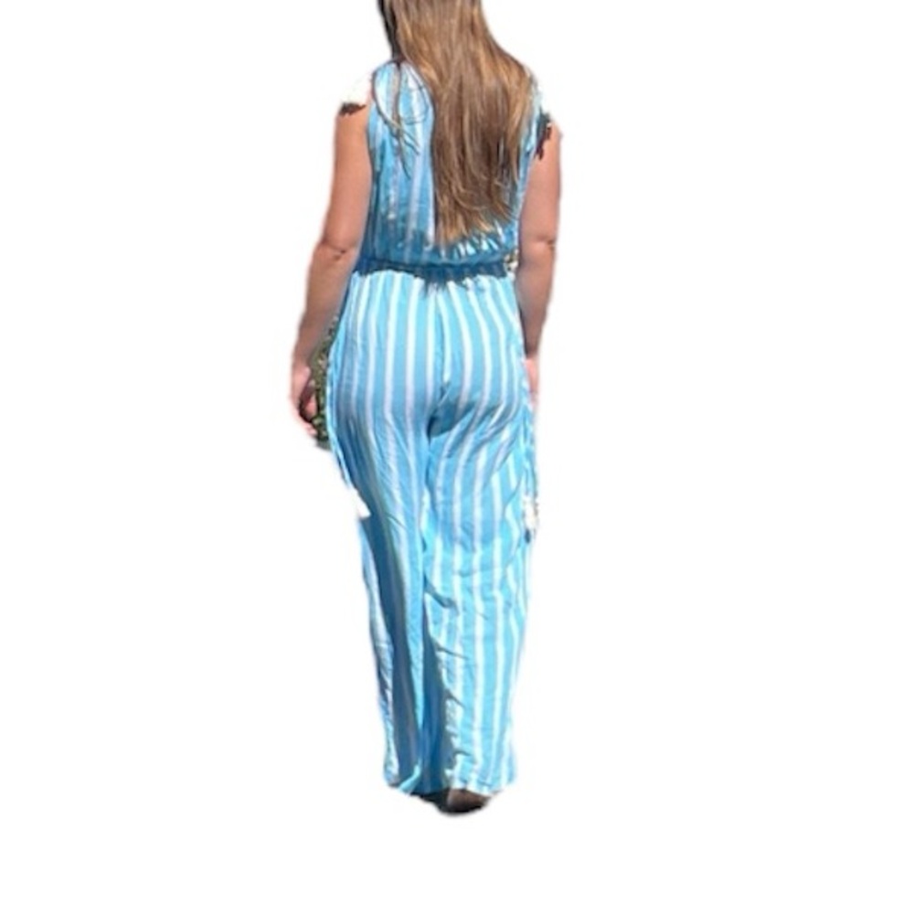 COOL CHANGE Blue And White Jumpsuit W/ Pom Pom | S